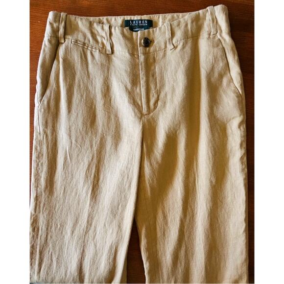 Lauren Ralph Lauren Sanderson 100% Linen Tan Wide Leg Pants Trousers, Sz 2 - Picture 4 of 6